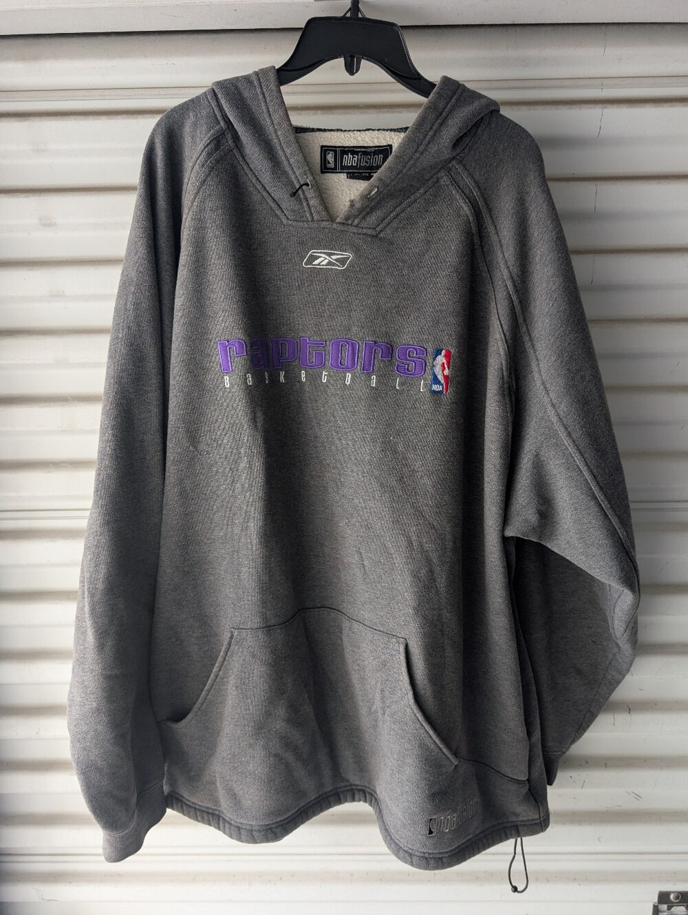 Reebok Gray Raptors Pullover Hoodie with Purple Logo